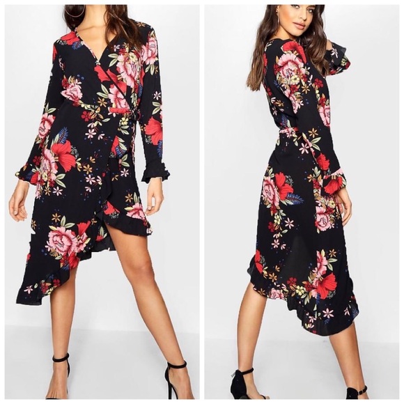 ASOS Dresses & Skirts - NWT floral print ruffle asymmetric hem wrap dress ASOS Dresses & Skirts - NWT floral print ruffle asymmetric hem wrap dress